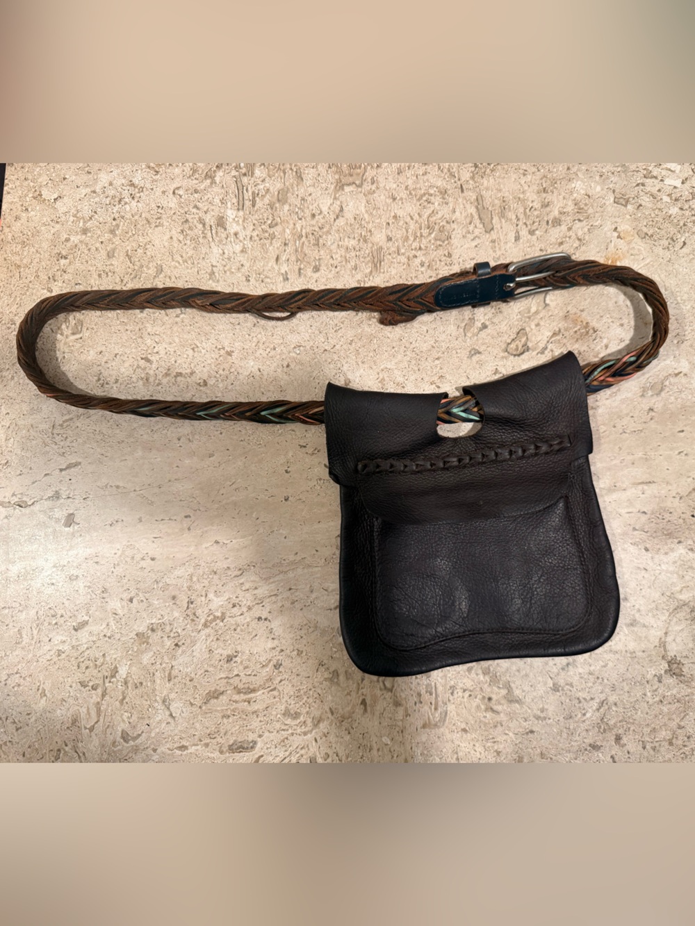 FOSSIL Chocolate Brown Leather Braided-Belt Bag